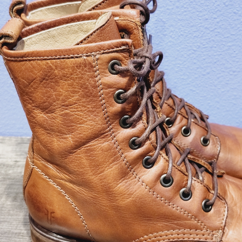 Frye Tan Leather Lace-Up Heeled Boots - Picture 5 of 15
